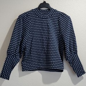 Puff-Sleeve Mockneck Top in Bow-Tie Jacquard